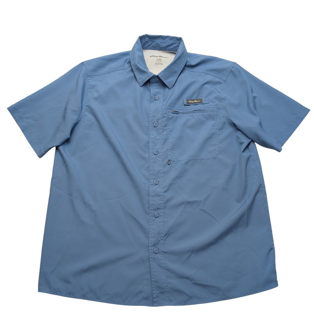Eddie Bauer Performance Shirt Mens Large Blue Short Sleeve Button Down Vented